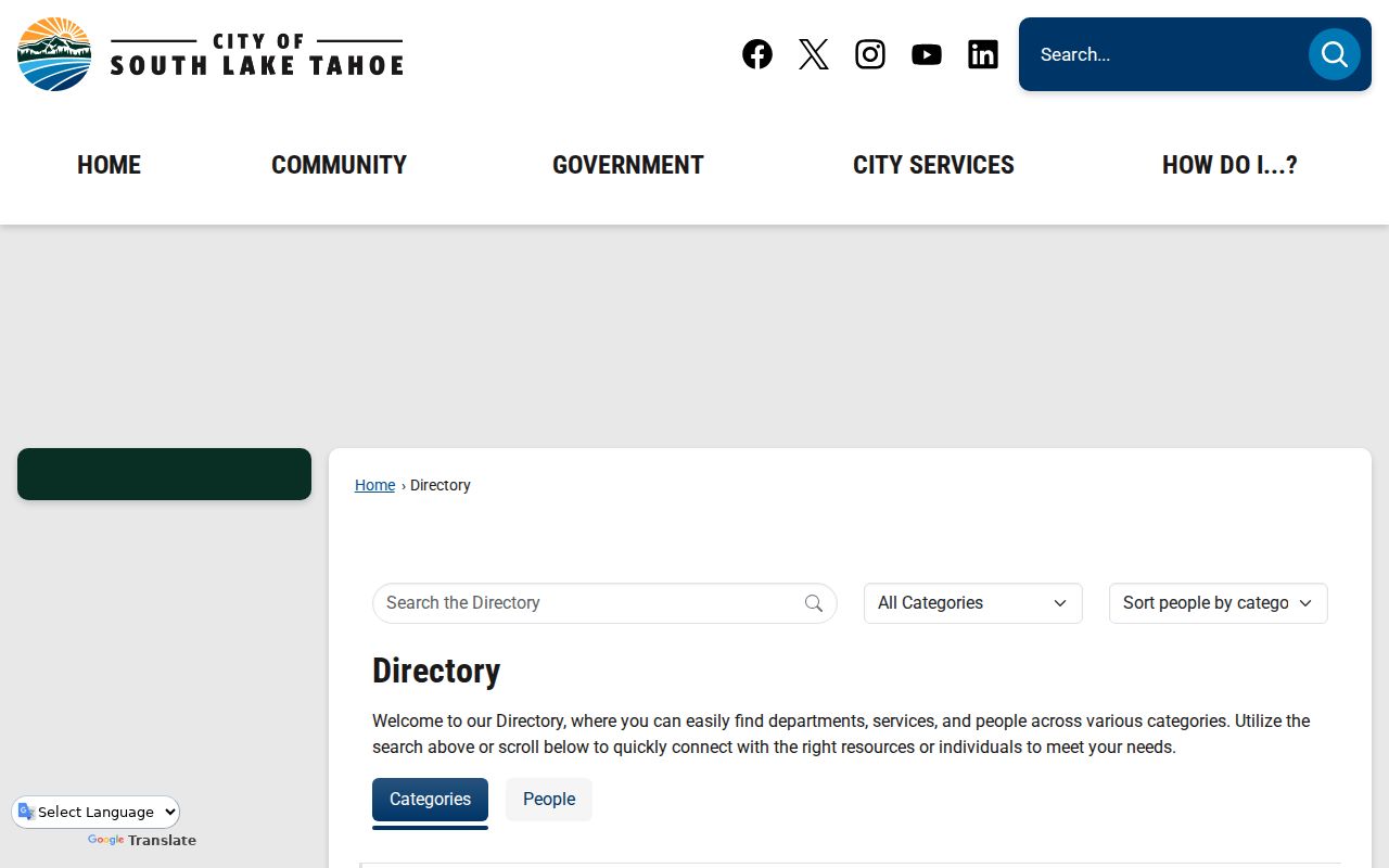 South Lake Tahoe city directory staff contact search