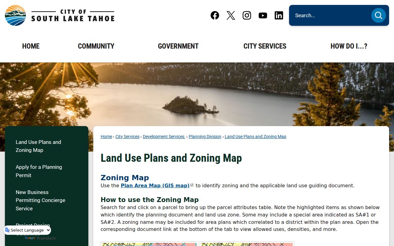 South Lake Tahoe neighbors plan area GIS map