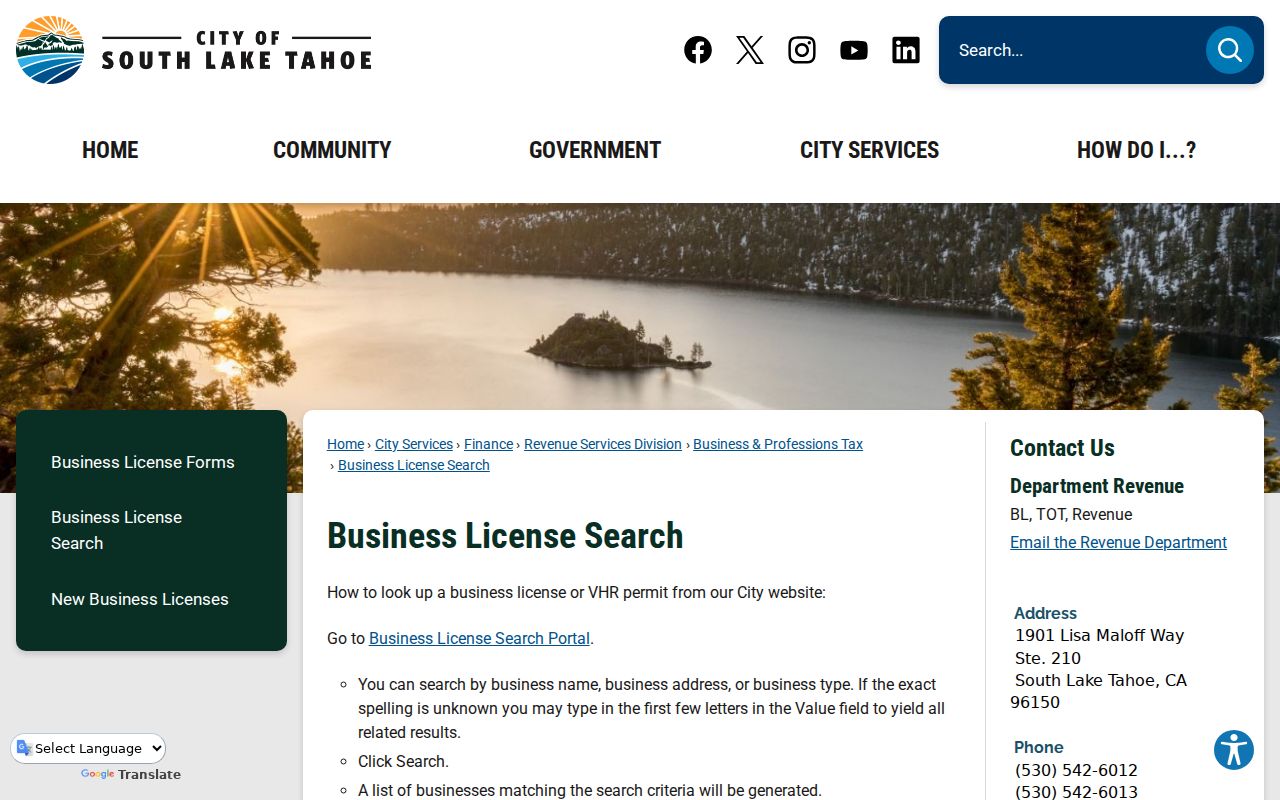 South Lake Tahoe residents directory business license search