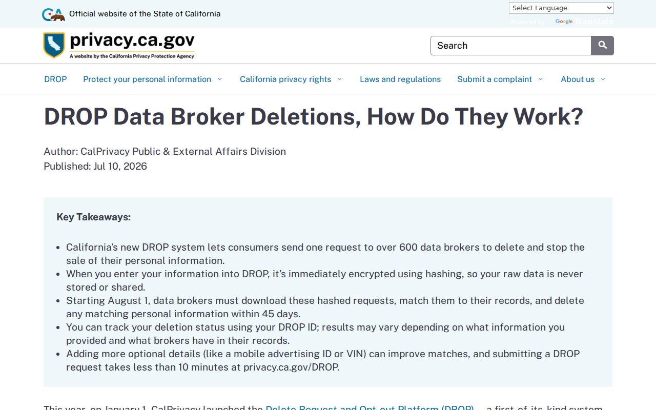South Lake Tahoe residents directory DROP deletion explanation