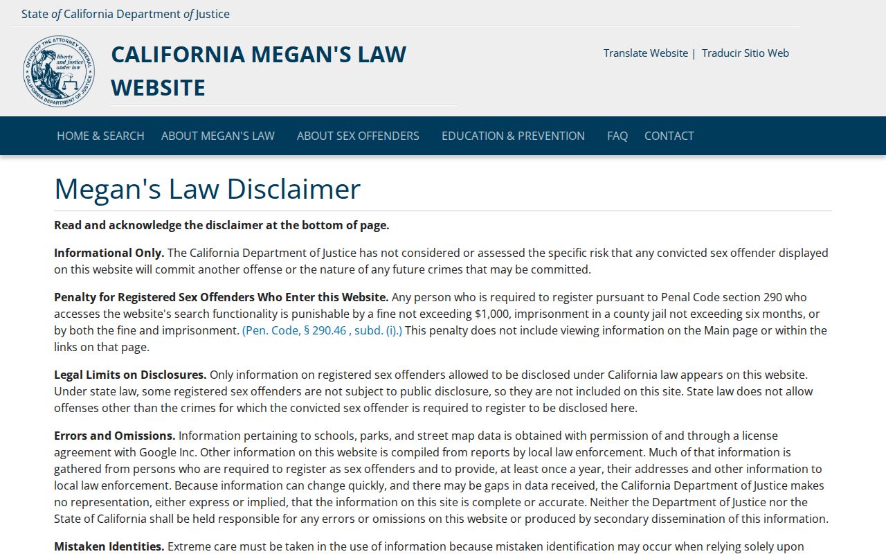 South Lake Tahoe resident lookup California Megan's Law registry
