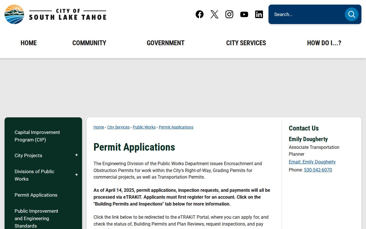 South Lake Tahoe street directory permit application channels