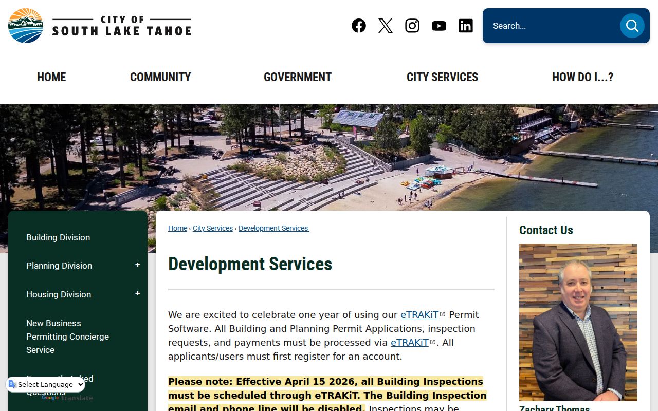 South Lake Tahoe street directory development services eTRAKiT