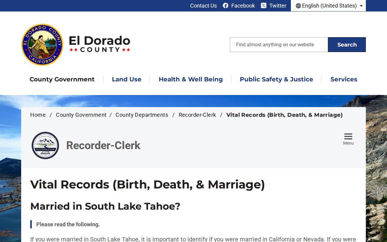 South Lake Tahoe resident lookup county vital records guidance